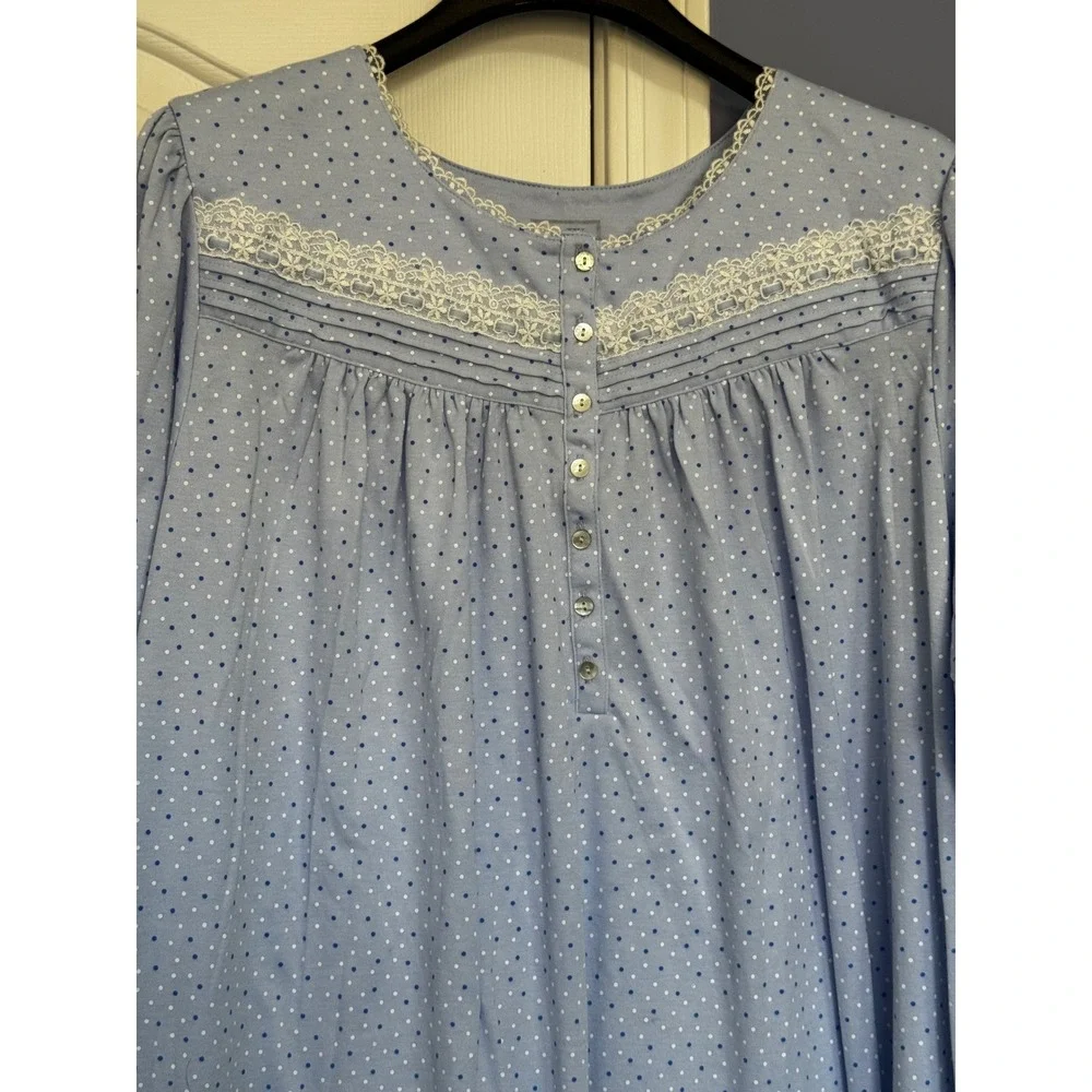 Eileen West NWOT Blue Polka Dot Lace Trim Long Sleeve Nightgown XXL 22/24 Mom